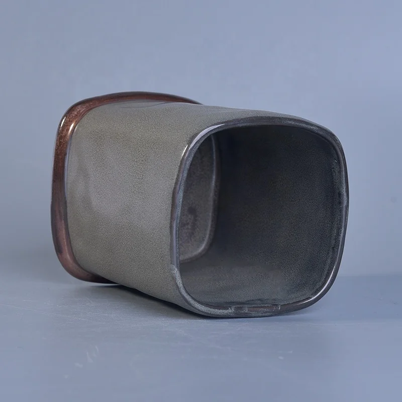 Square brown ceramic candle containers votive church iridescent jars candle holders home decoration wholesale