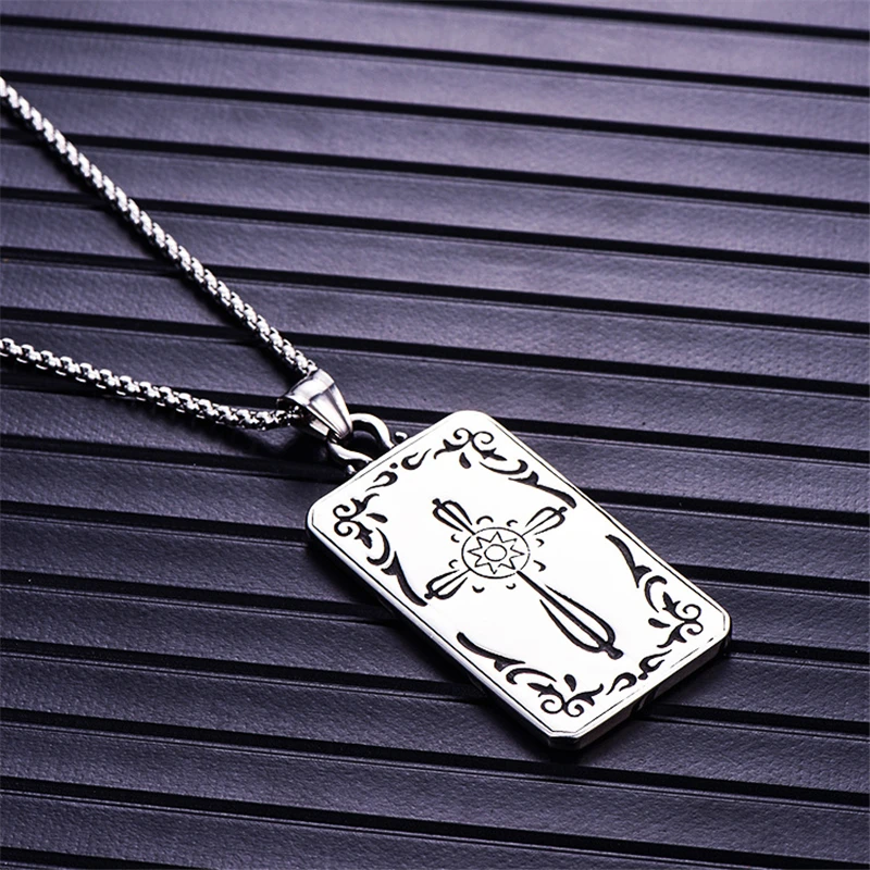 不锈钢塔罗牌狗牌吊坠项链为男性