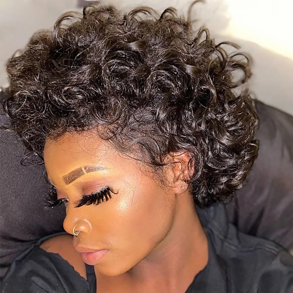 Pixie Cut 13x6 Front Lace Wig Water Wave Curly Style Short Hair Wig Pre  Plucked Hairline Natural Black Color - Buy 13x6 Front Lace Wig,Water Wave  Hair Wig,Natural Black Color Hair Product