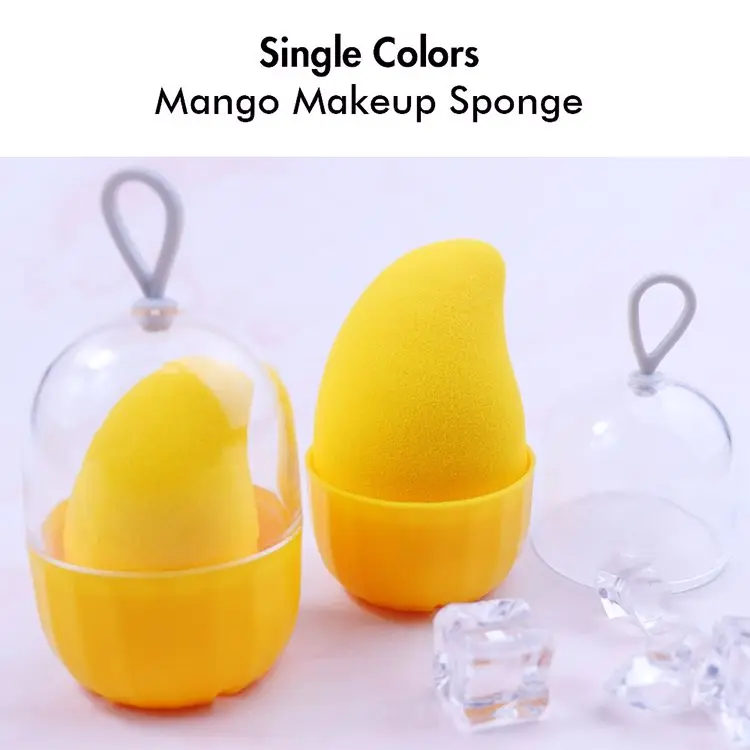 LOW MOQ 50PCS Custom Logo Wholesale Factory Price Private Label Soft Puff Powder Foundation Blush Mango-shaped Makeup Sponge Case
