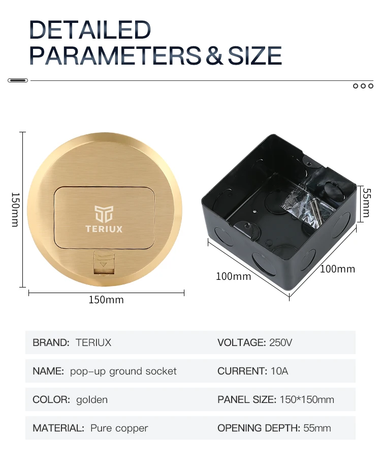 British standard brass power 13A round pop-up floor socket box