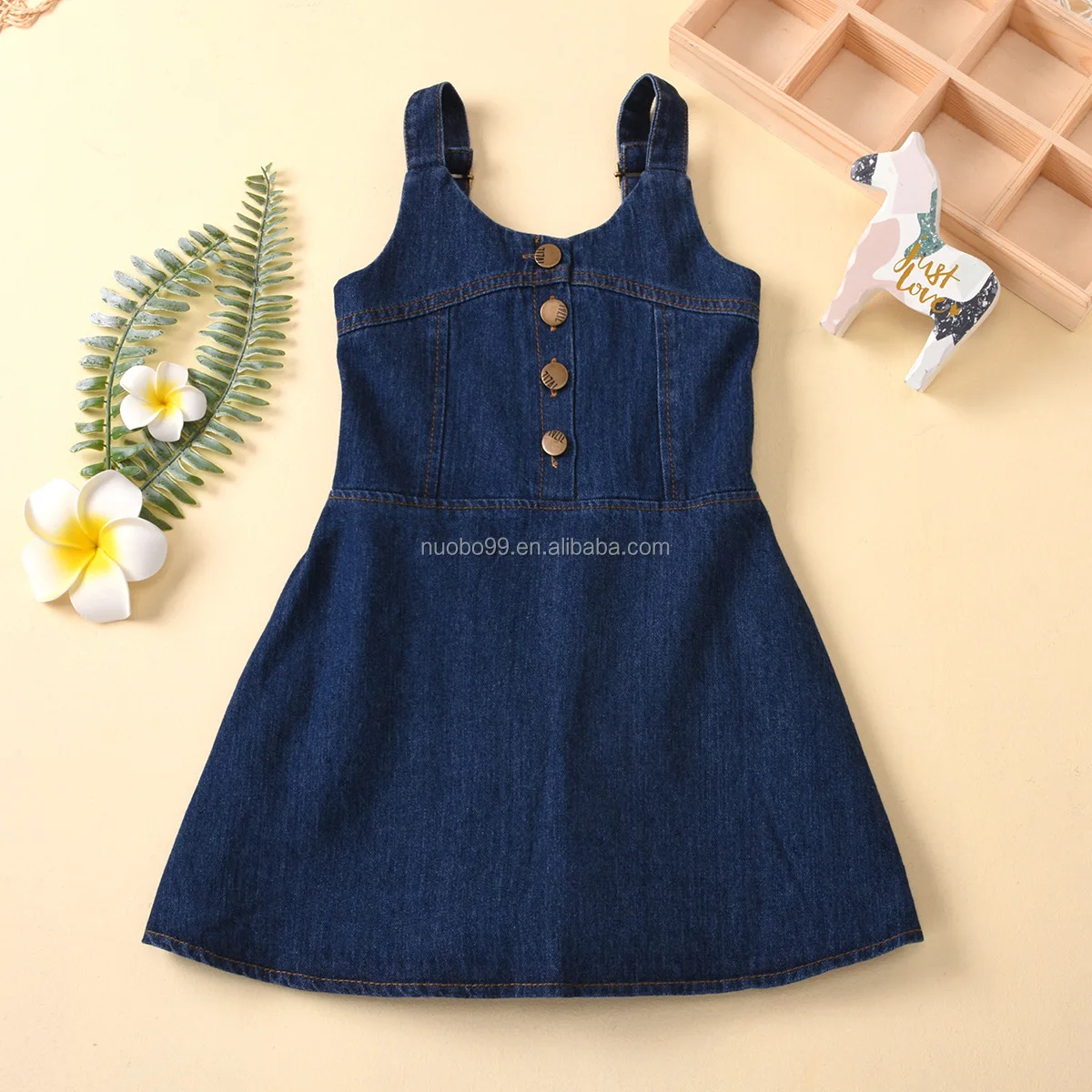 Onefa Infant Baby Clothes Toddler Kids Baby Girls Floral Print Sleeveless Shirt Tops Denim Dress Outfits Set Clothes 