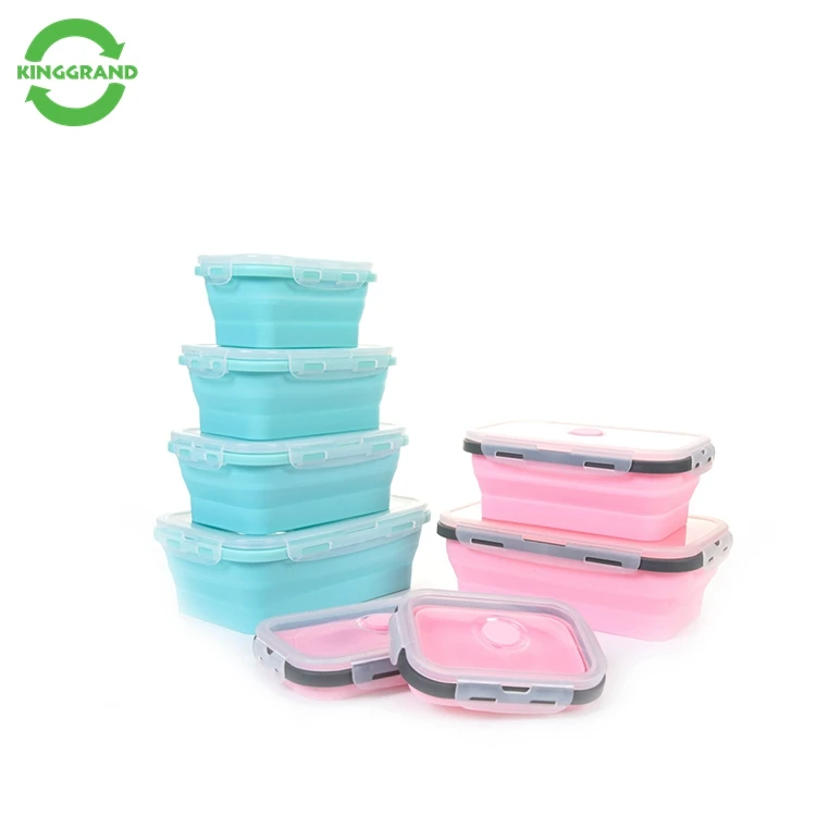 Collapsible Containers Folding Food Storage 4 Silicone Tiffin Lunch Box ...