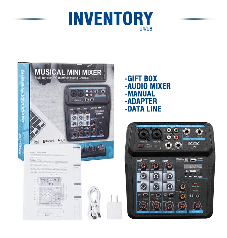 6 and 4 channel USB audio mixer console