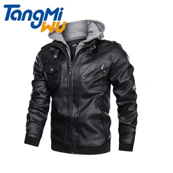 TMW fall wholesale black pu leather jacket men