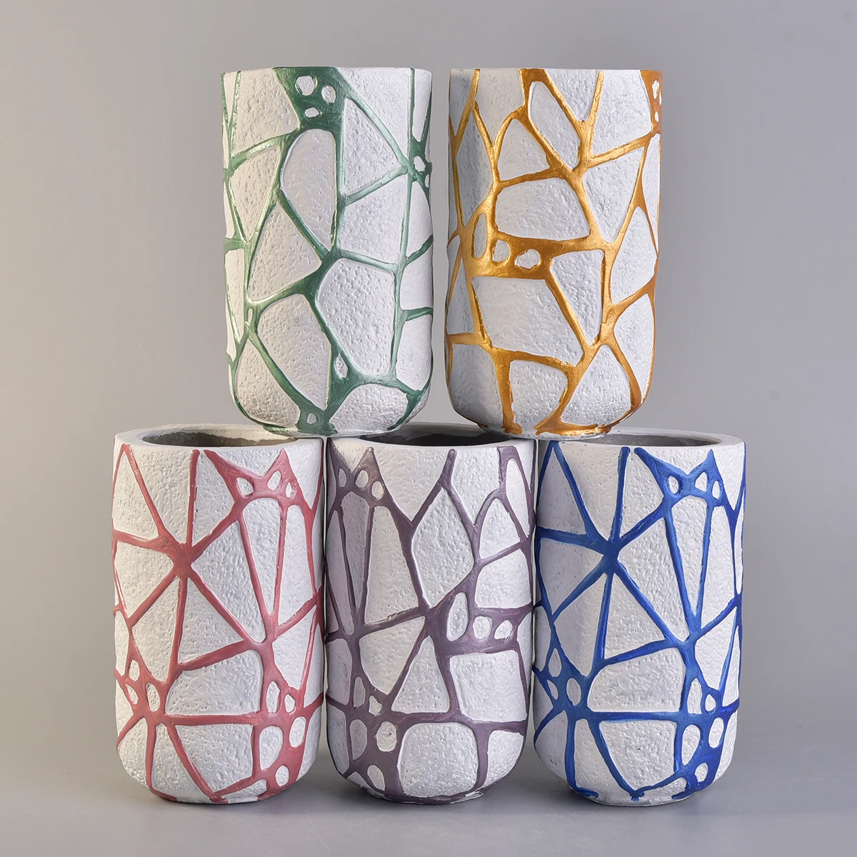 Blue Lines Pillar Concrete Candle Holder Home Decoration Pieces