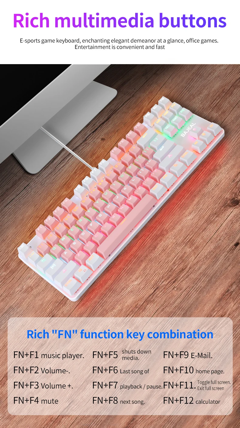 BAJEAL - K100 Custom Wired 87 Keys RGB Backlit Computer Mechanical Gaming  Keyboard -Alibaba.com