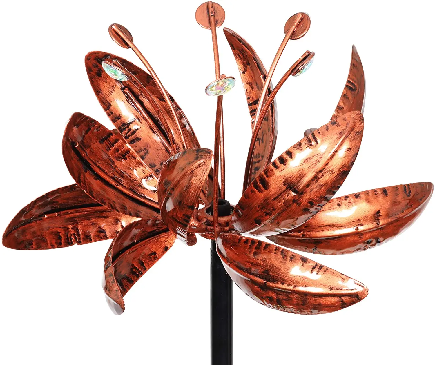 Vertical Wind Spinners Garden Stake 3 Flower Spinners In Bronze Metal