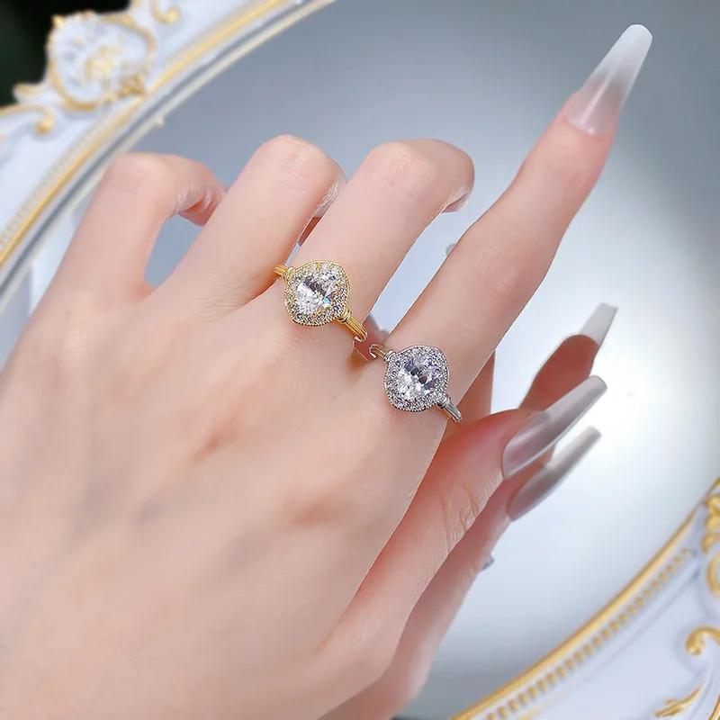 S925 Silver European American Style High Lab Diamond Ring Oval Pigeon Egg 6*8 Simple Female Fashion Lab Diamond Ring