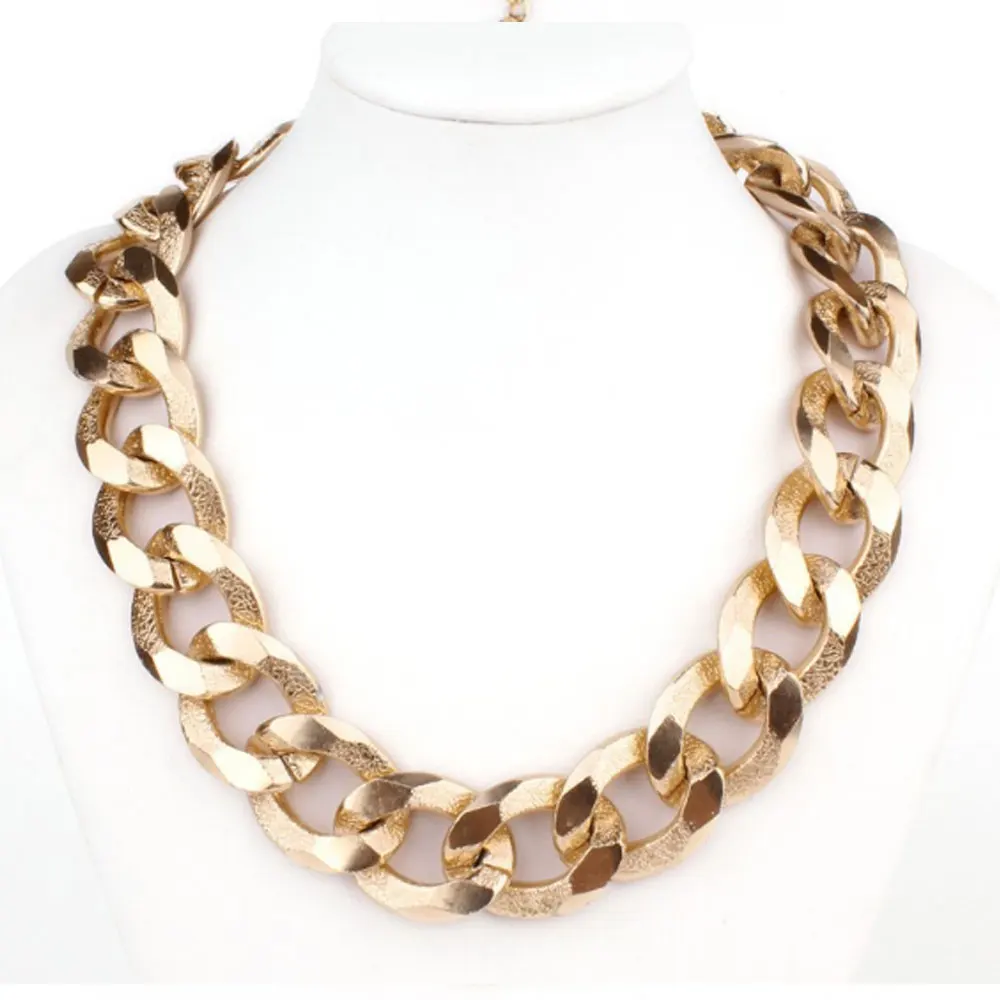 Women Fashion Gold Bold Big Statement Acrylic Chunky Chain Link Choker 