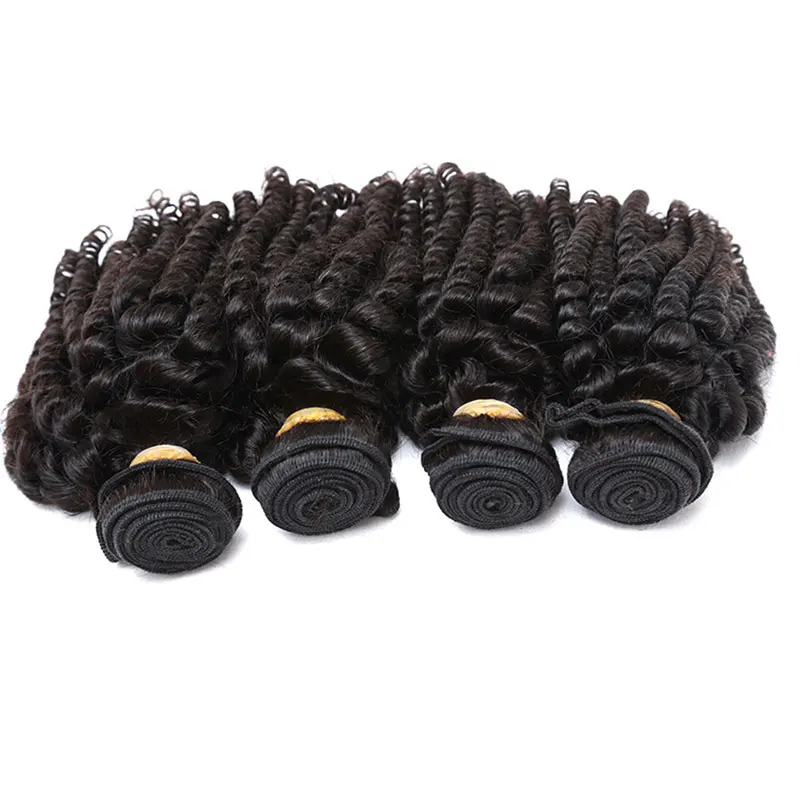 Double Drawn Funmi Curl Human Hair Bundles With 4*4 Closure Top Quality Unprocessed Virgin Brazilian Human Hair Weft