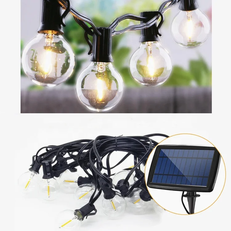 USB Rechargeable 18 Foot Solar Operated Bistro String Light With G40 Globe Patio String Lights with Clear Filament Bulbs