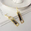 Moyu OEM/ODM geometric design long drop strip nature shell 18K gold plated stud earrings for women