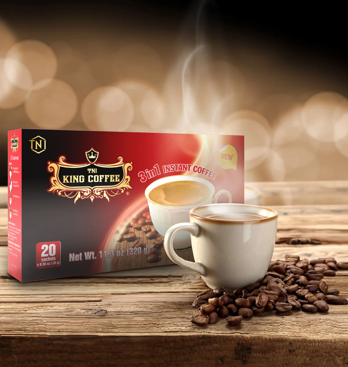 King Coffee 3in1 Instant Coffee Packed In 20 Sachets Per Box From