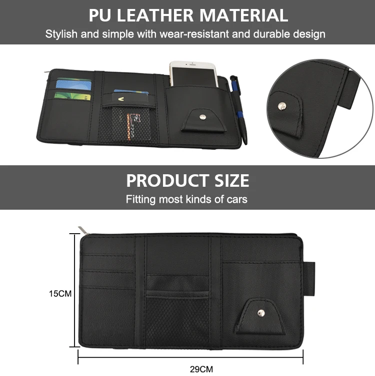 Multifunction Automobile Interiors Pu Leather Universal Car Visor Card Holder