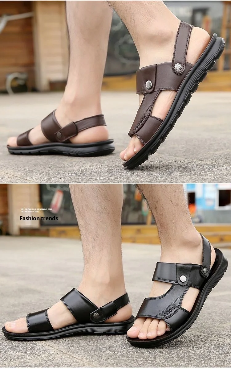 Men's Summer Beach Shoes Outdoor Casual Dual-Purpose Non-Slip Breathable Vietnamese Sandals Soft-Soled Wear-Resistant