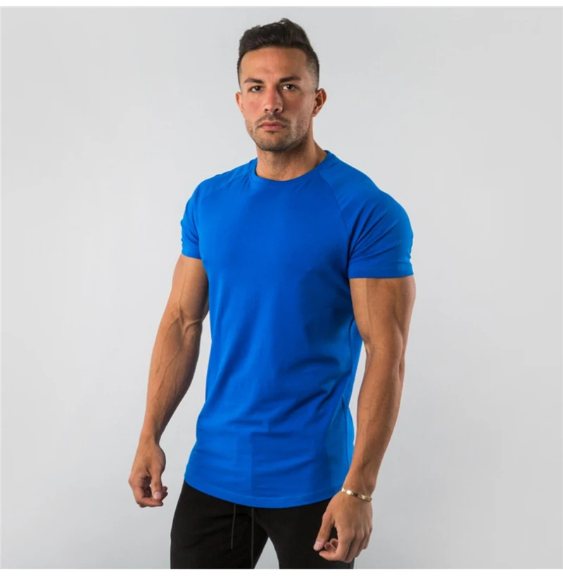 Cotton Fabric Loose Style Men Tshirt Sports Short Sleeve Fitness Gym Clothes