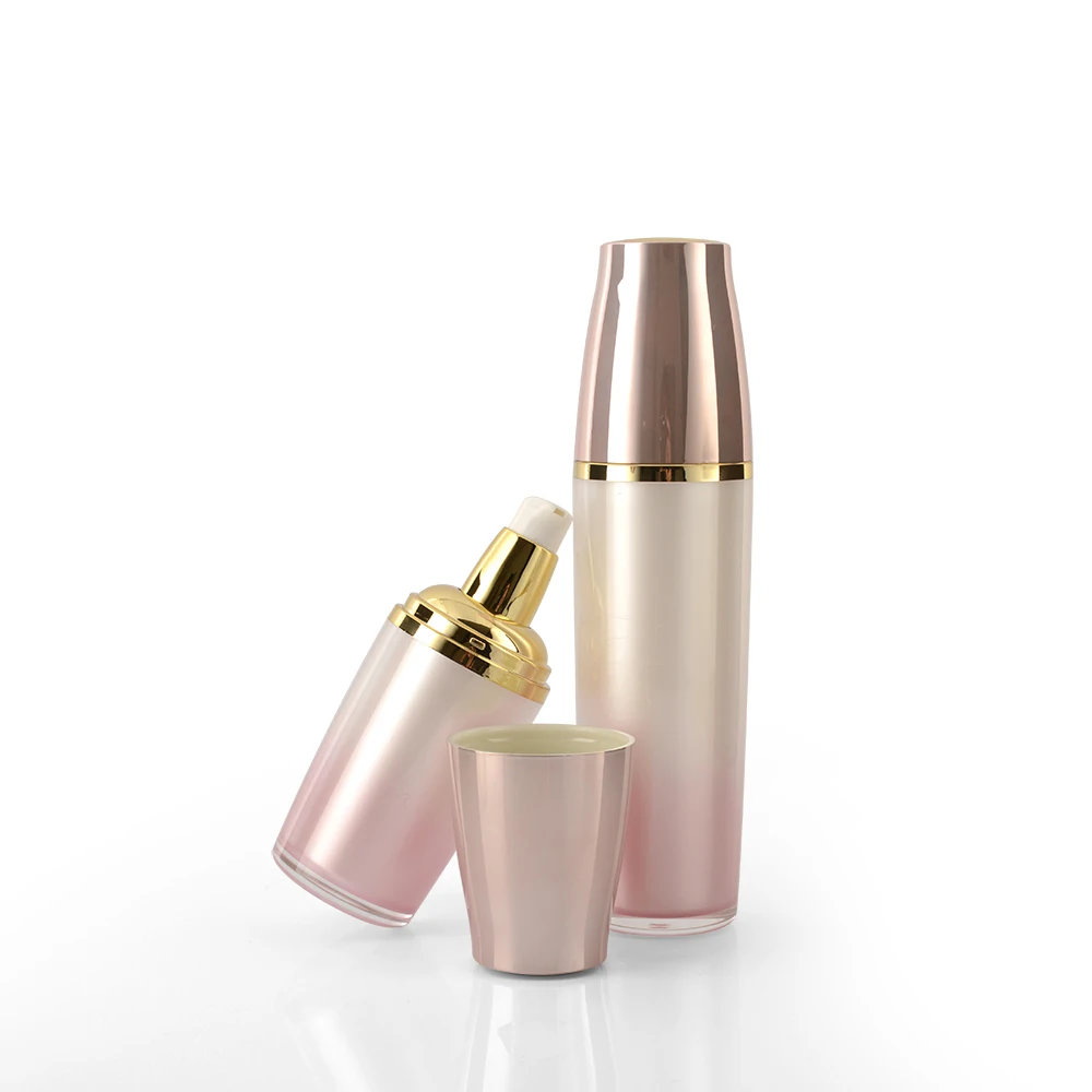 Frosting Airless Cosmetic Bottles 30ml 50ml 120ml Pink Plastic Plating Round Lotion Bottle