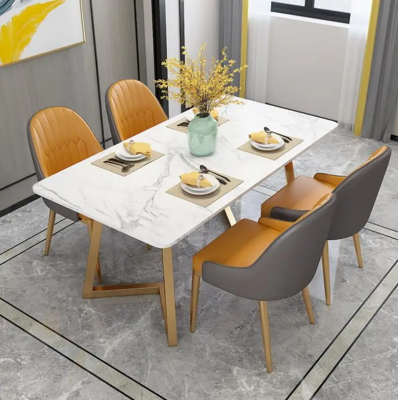 Nordic light luxury marble dining table household small apartment dining table for 4 people hotel iron dining table and chair