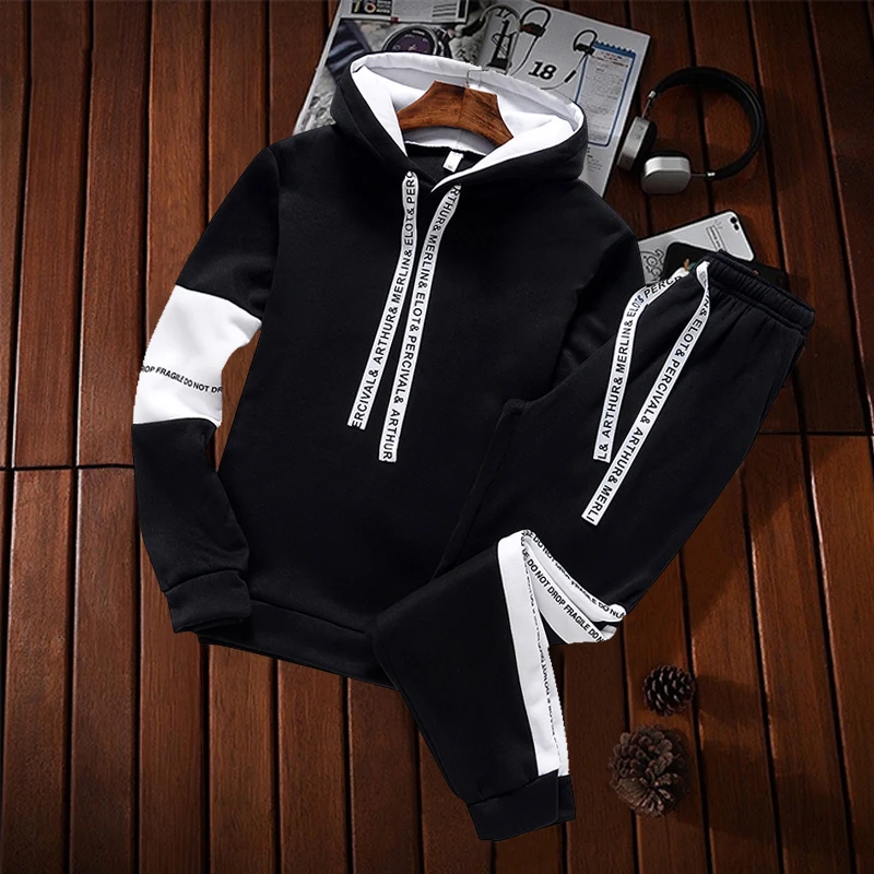 Winter Hoodie Sets Men Tracksuit Casual Hoodies Sweatshirt+sweatpants 2 ...