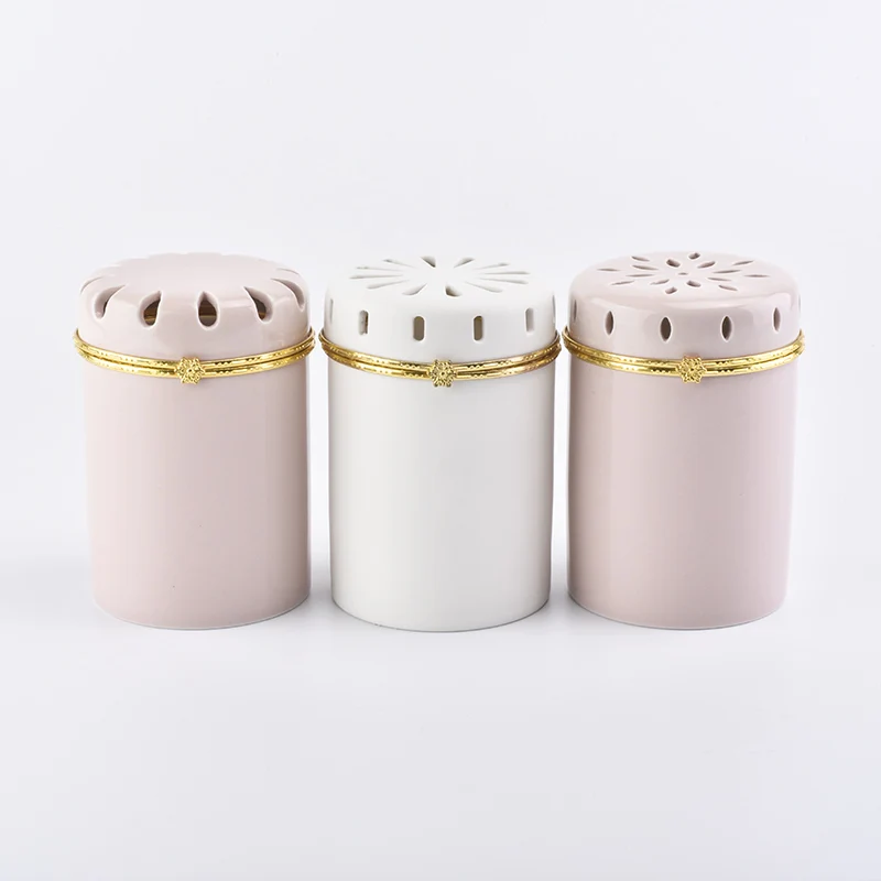 Pink Ceramic Candle Holder WIth Lids