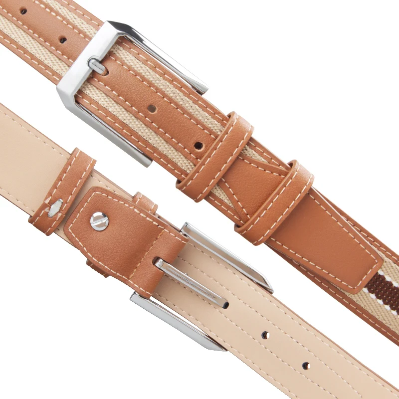 Beige Casual Pin Buckle Golf Leather Canvas Belts for Men