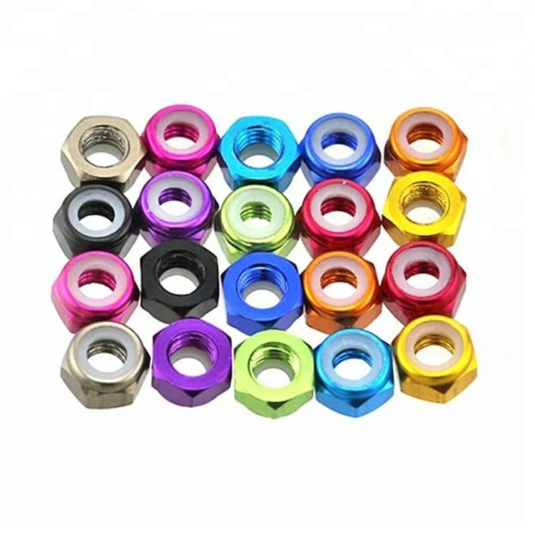 Oem Colorful Anodized 6061 Aluminum Hex Flanged Nylon Lock Nut For Uav