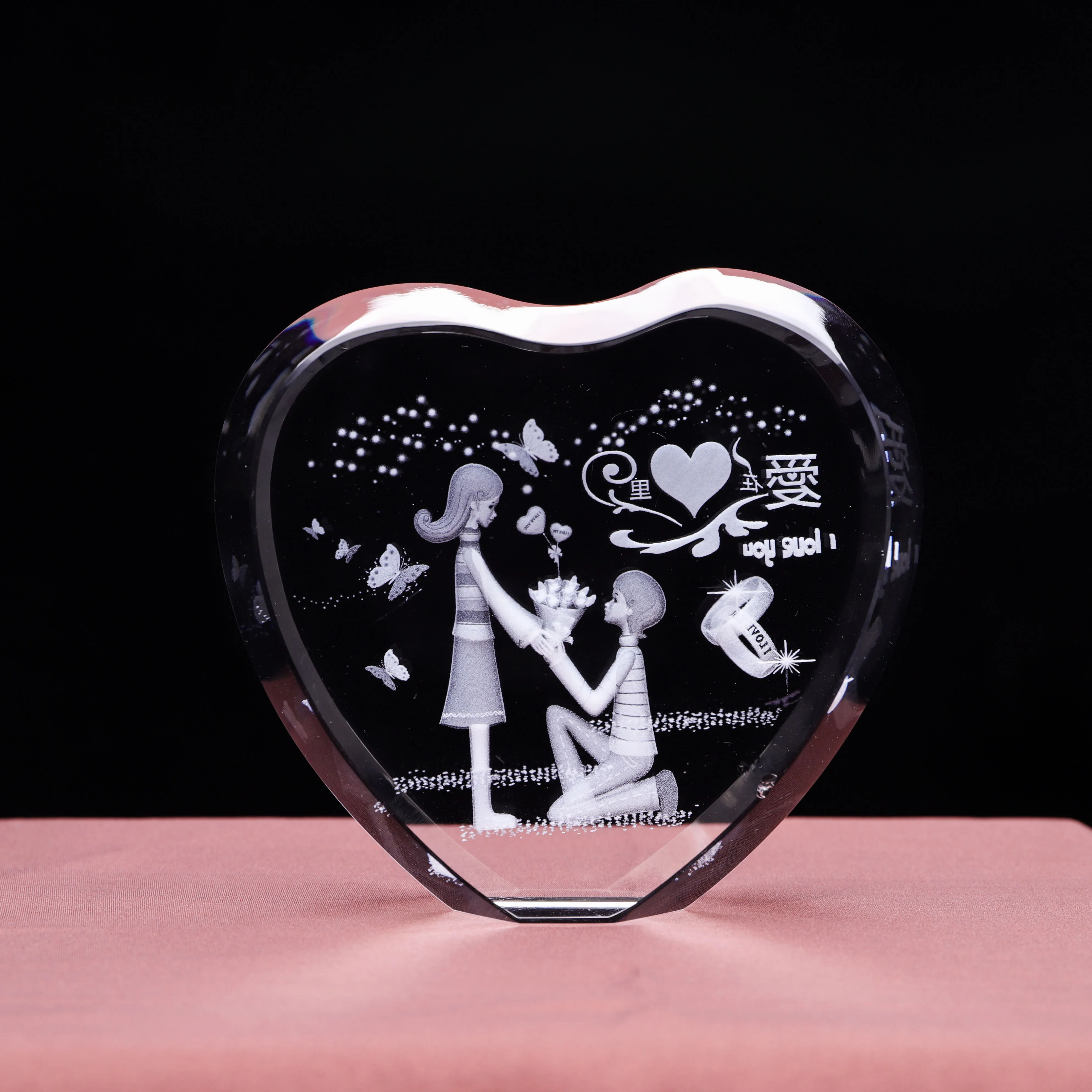 Blank K9 Heart Crystal Block Custom Photo Frame Laser Engraved Love Theme Cheap Wedding Return Gift Factory manufacture