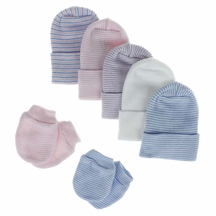 Newborn Baby Girl Boy Hat And Mitten Set Hospital Hats Infant Caps Soft
