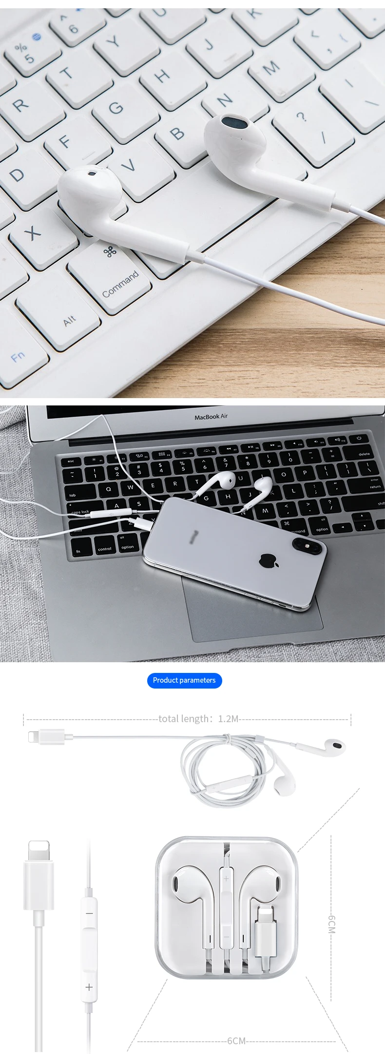 Effie Mei 1.2m handsfree super bass in-ear wired bluetooth earphone earbuds headphone earphone for IOS iphone phones - ANKUX.COM