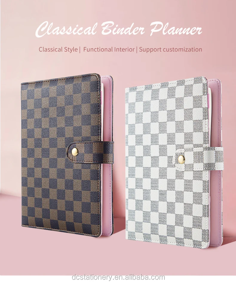 Luxury Checkered & Black Quilted A5 A6 Agenda Planner, 6-RING Binder, Journal, Diary, Notepad, Organizer