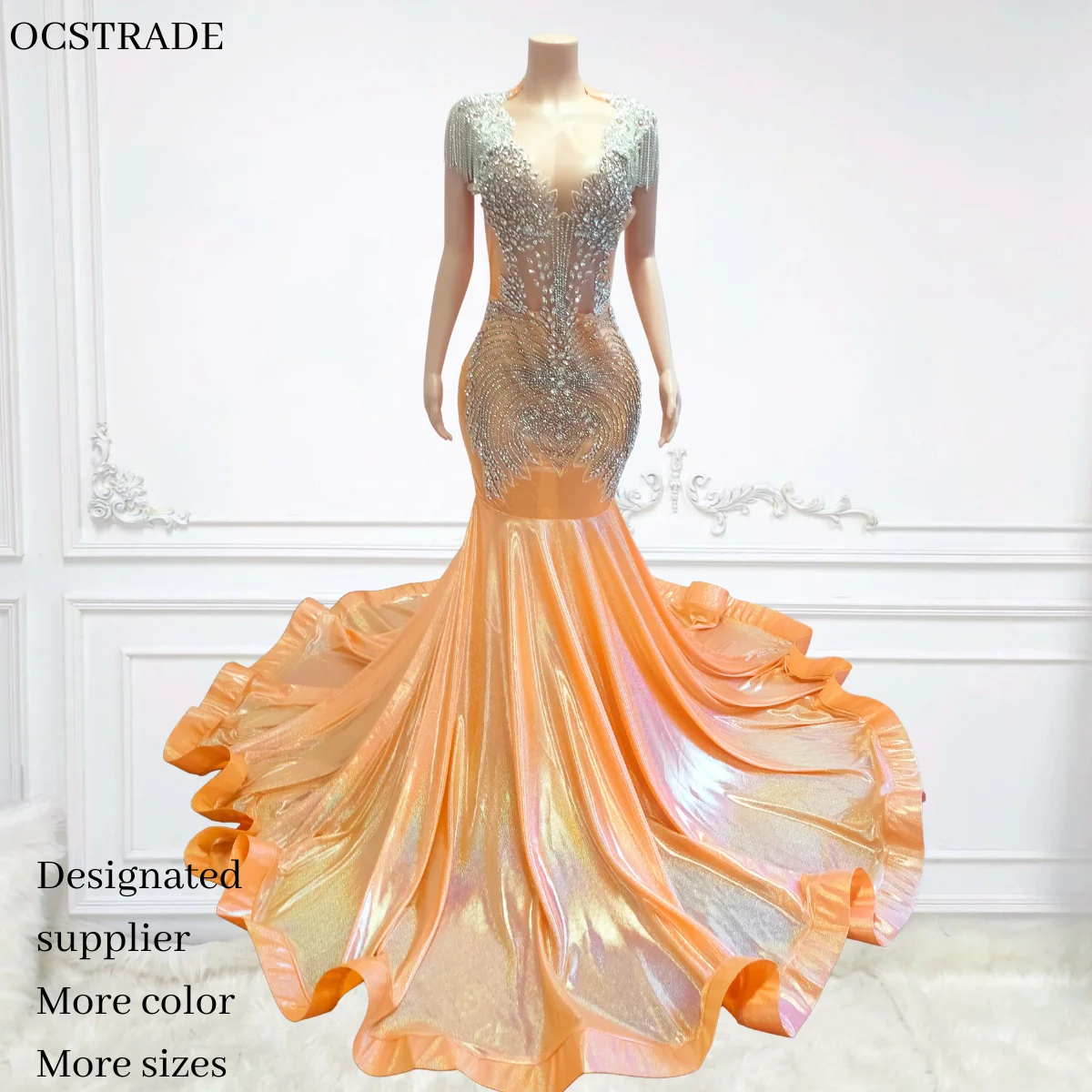 Ocstrade Couture Silver Rhinestone Ball Gown Dress Ocstrade Couture Silver Rhinestone Ball Gown Dress
