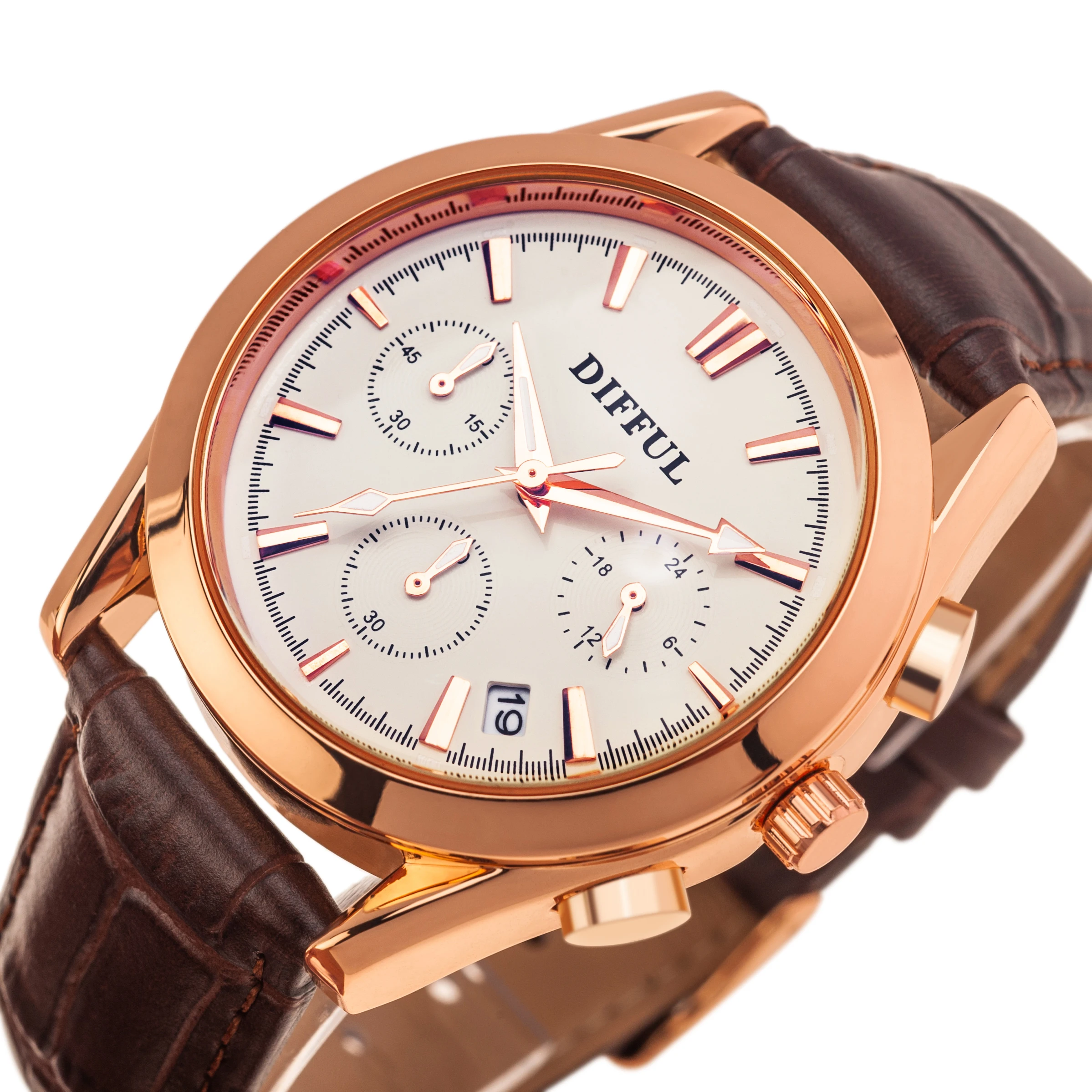 时尚奢华工厂价格可用玫瑰金男士手表石英机芯3atm防水真皮手表