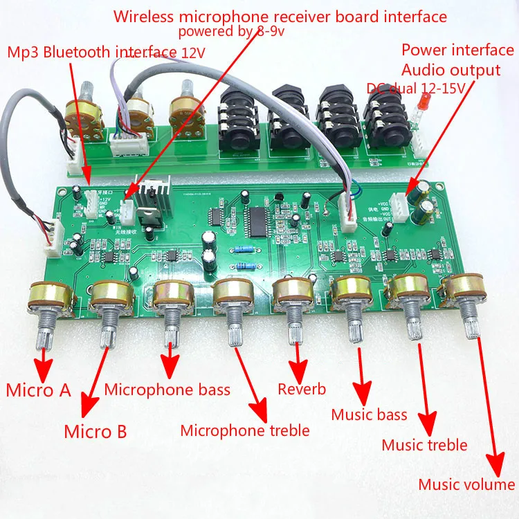 Karaoke Reverb Preamplifier Tone Board Microphone Bass Treble Mp3 Preamp For Guitar Playing