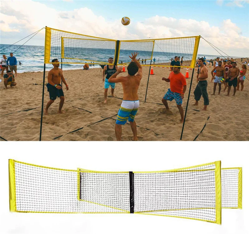 4-Sided Volleyball Net Outdoor Yard Beach Volleyball Net Portable Four Square Cross Volleyball Net Standard Volleyball Net Sports Equipment Sports Supplies for Backyard Schoolyard Beach No Pole 