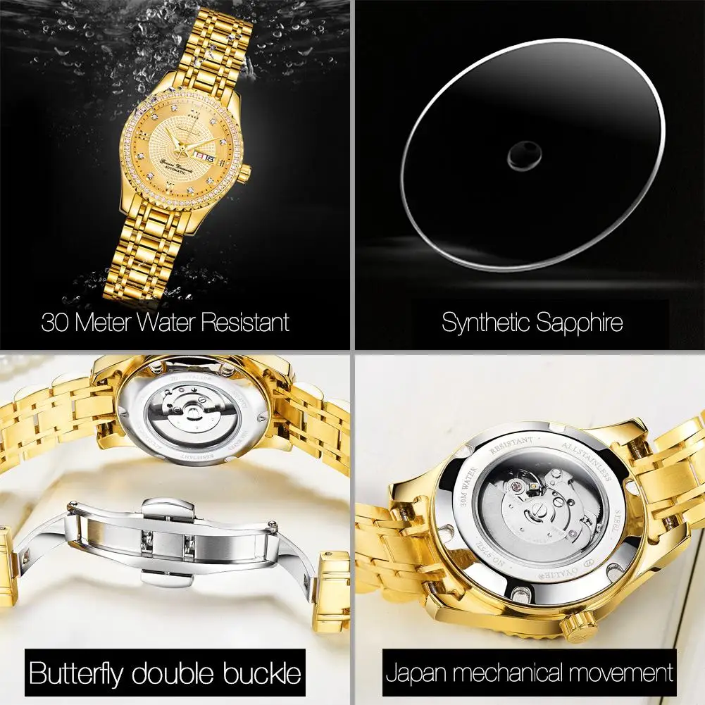 Luxury Women Mechanical WristWatch Top Brand OYALIE Women Auto Watch Diamond Date Watch For Women