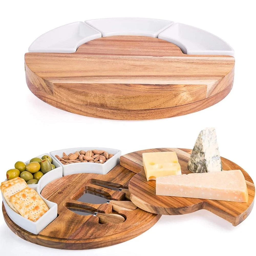 Acacia Wood Cheese Cutting Board Set Charcuterie Board Set And Cheese Serving Platter3 Knies 