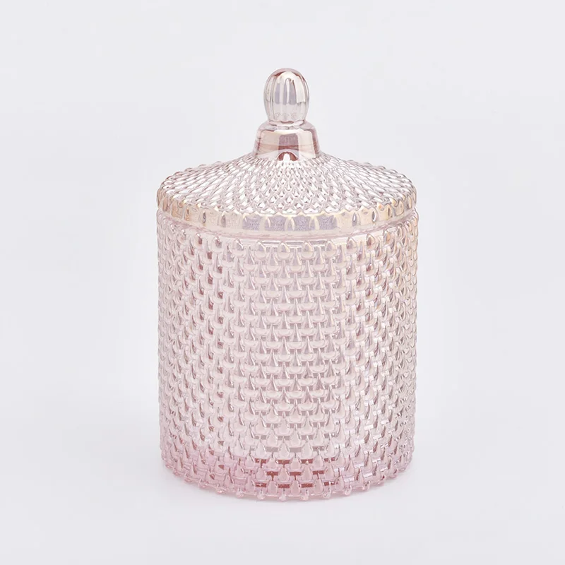 Pink Glass Candle Jar With Lids Wholesale