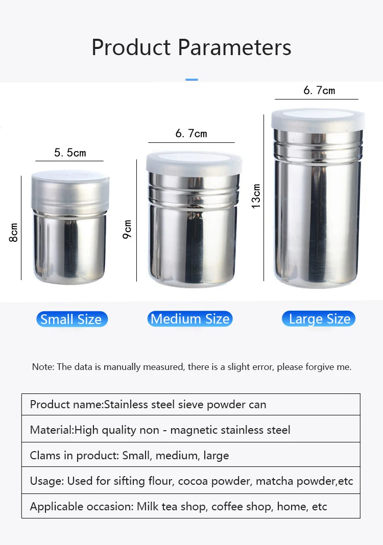 Stainless Steel Sprinkle Metal Spice Jar Seasoning Coffee Sieve Duster