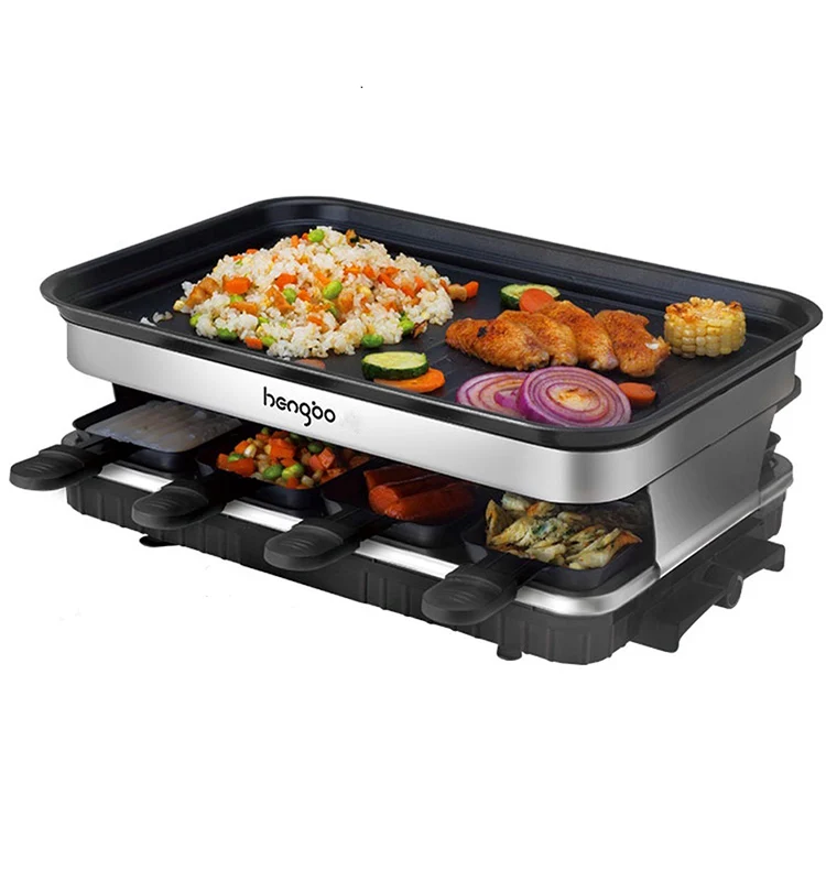 
Raclette Grill Ridged Surfaces with1500W Indoor Griddle with Non-Stick Coating electric Barbecue Grill 