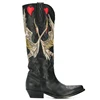 Handmade Burlish Leather Winter Autumn Pointed Toe Women Boots women shoes Middle-calf embroidery