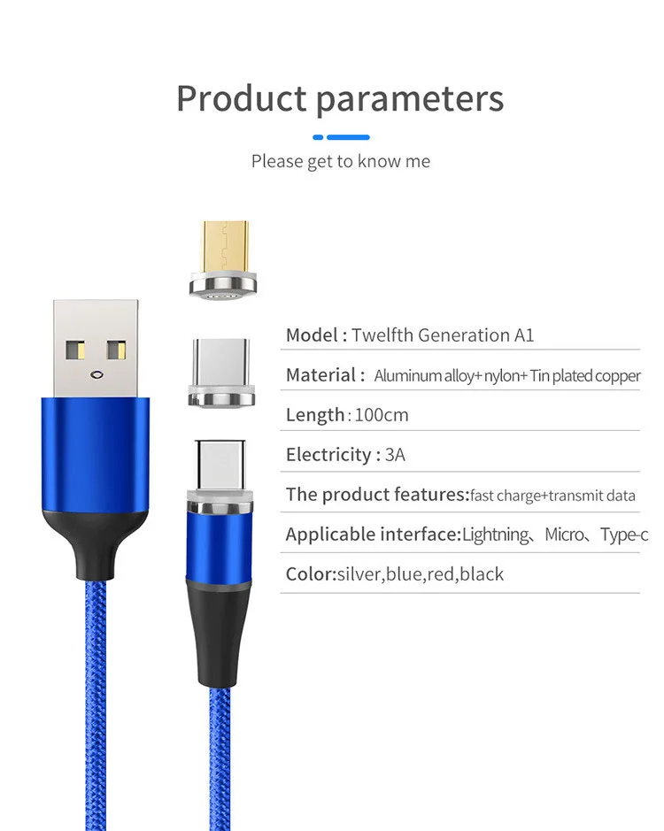 high selling nylon fabric 3a fast charging 3 in 1 magnetic led usb charging cable - ANKUX.COM