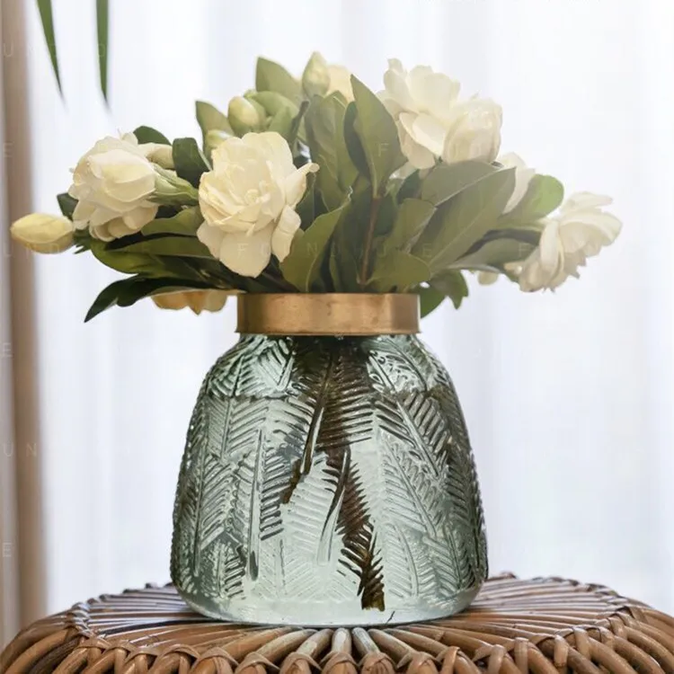 Simple Artificial Glass Flower Vase For Home Decor With Gold Neck