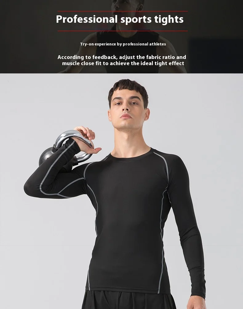 High Elasticity Quick-Drying Men's Compressed Fitness Cycling T-Shirt Popular Sports Bodysuit Long Sleeves Active Tops