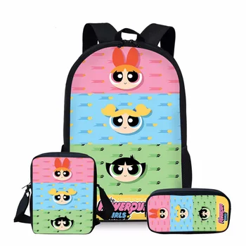 Casual The Powerpuff Girls Print School Bags 3pcs Set Teen School Backpack Cartoon Pattern Bookbag Lovely Satchel Buy Casual The Powerpuff Girls Print School Bags 3pcs Set Teen School Backpack Cartoon Pattern Bookbag