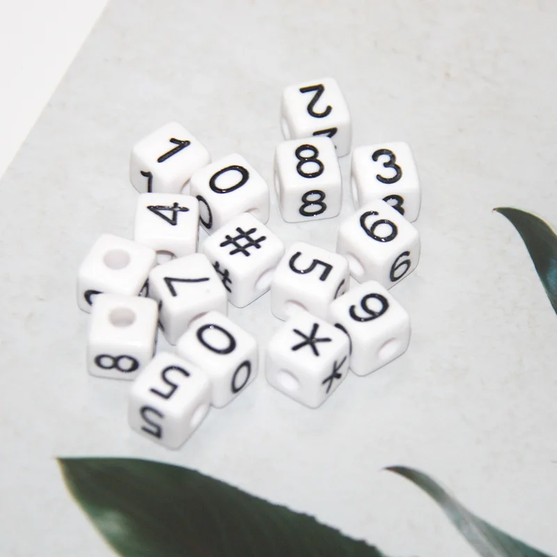 6,7mm cube black neon colorful letter alphabet or number acrylic bead