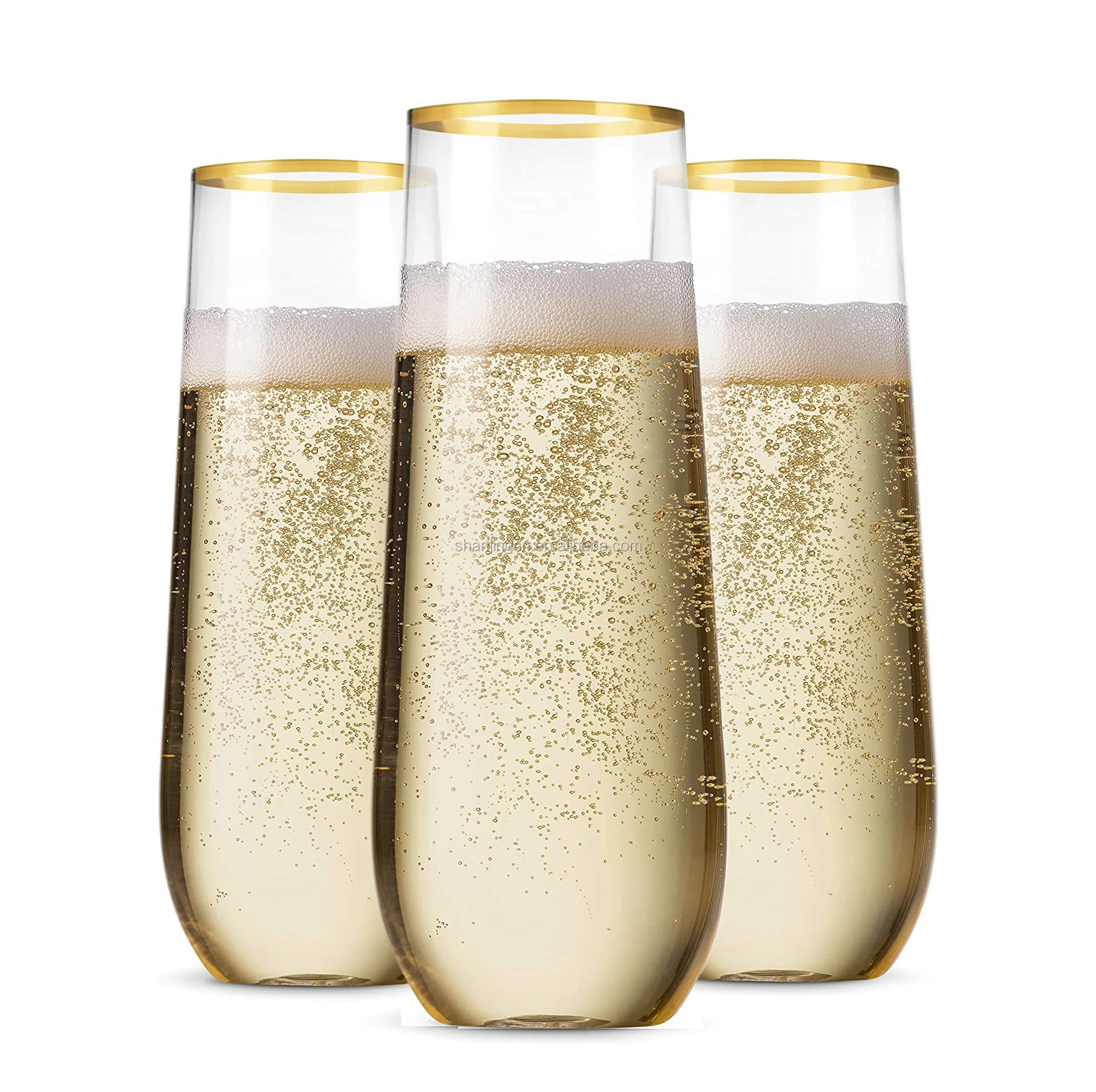 9盎司金边宠物透明塑料硬质可重复使用的防碎裂牢不可破香槟酒杯无干