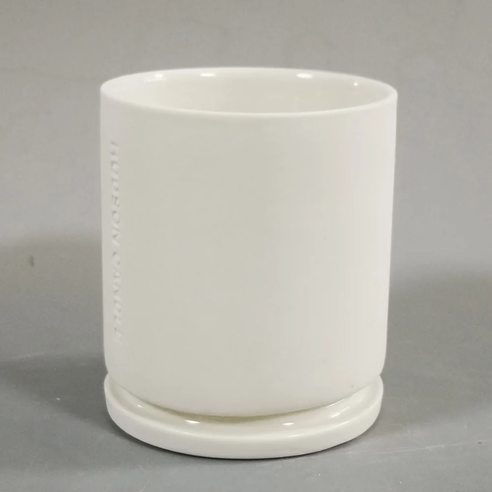 White Candle Vessels Container Ceramic Candle Jar With Lid And Tray