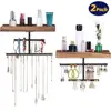Hanging Wall Mounted Jewelry Organizer with Rustic Wood Jewelry Holder Display for Necklaces Bracelet Earrings Ring Set of 2