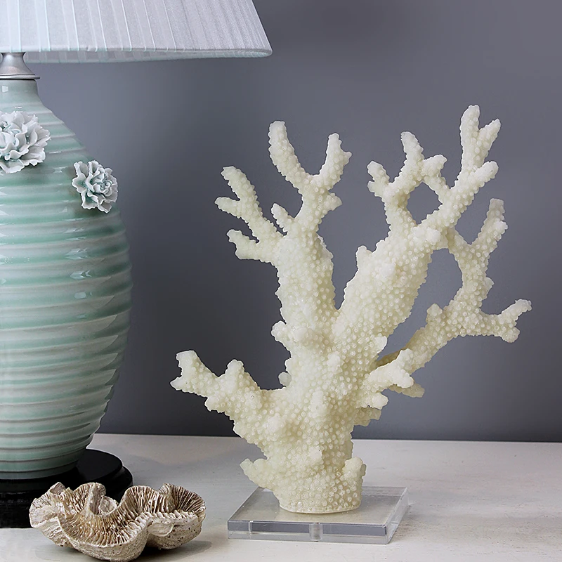 Wholesales Natural  Aquarium Resin Coral Craft Home Decor Accessories With Acrylic Base factory